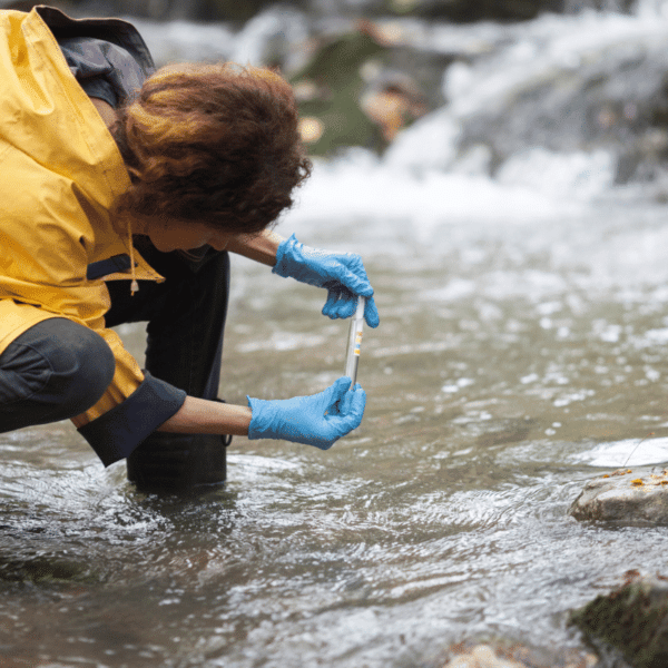 woman test water in river