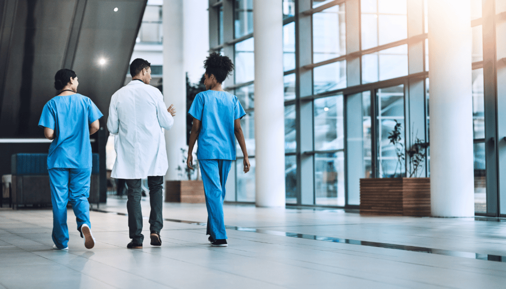 health care workers walking