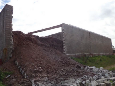 Collapsed retaining wall