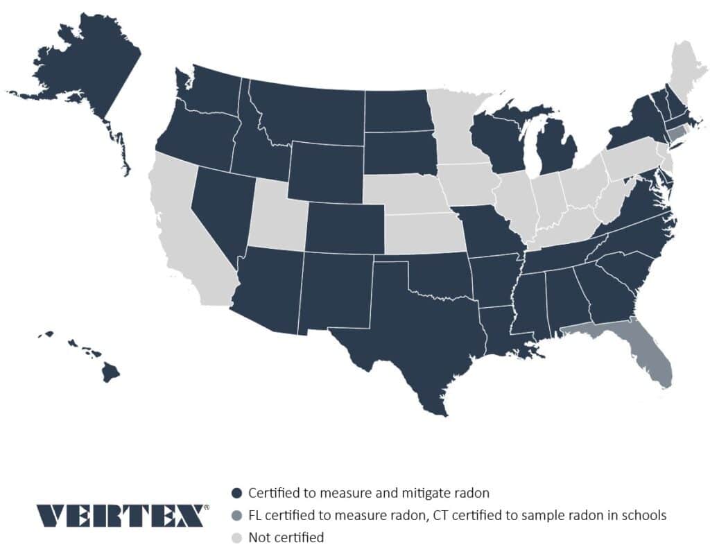 Vertex US Radon Certification Map
