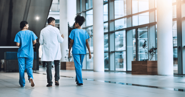health care workers walking
