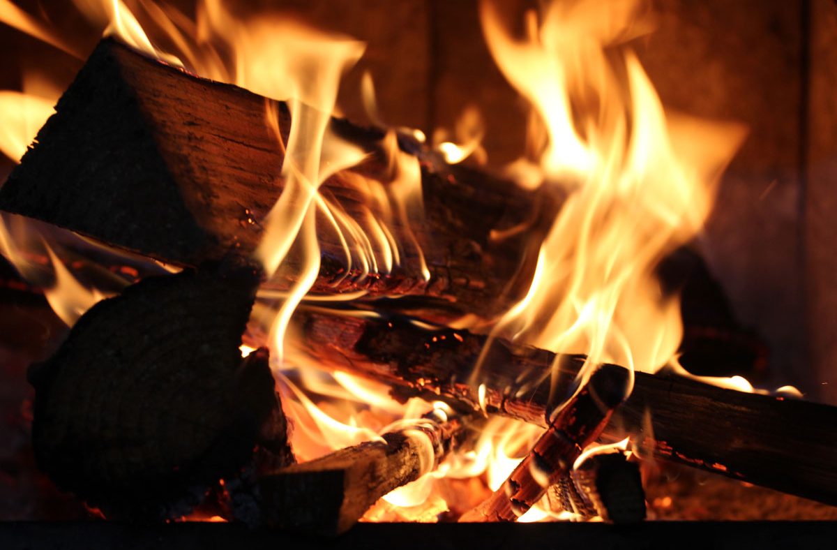 logs in fireplace