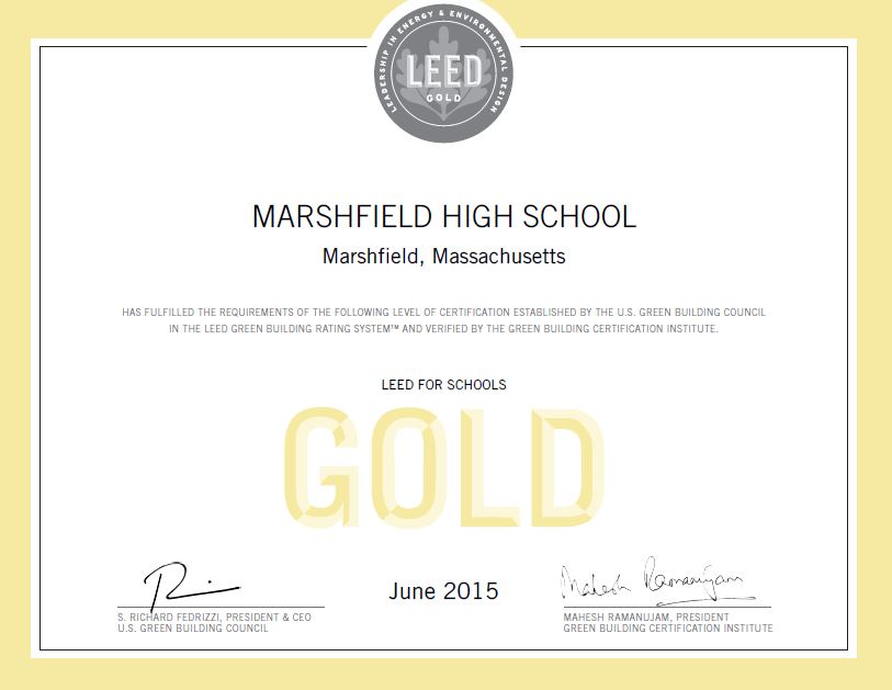 Marshfield High School, LEED Award Certificate