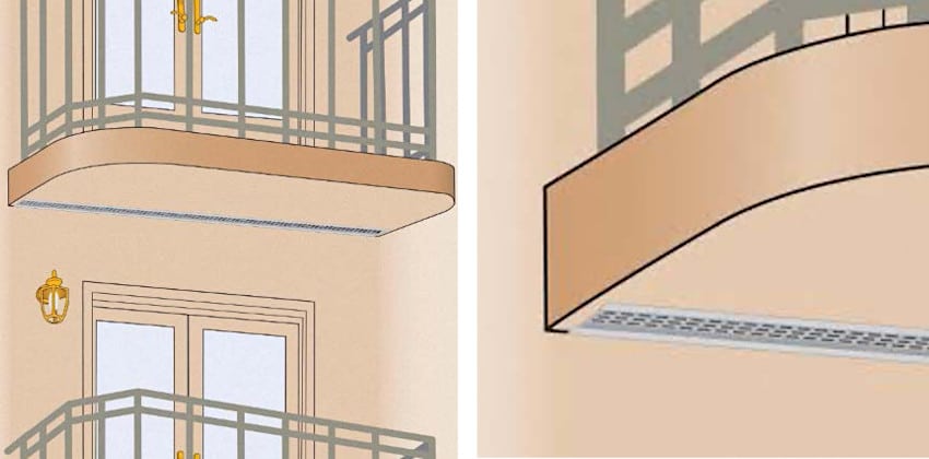 Drawing of where a soffit vent gets installed on a balcony