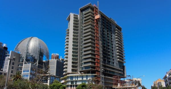 K1 Apartments tower under construction in east village San Diego