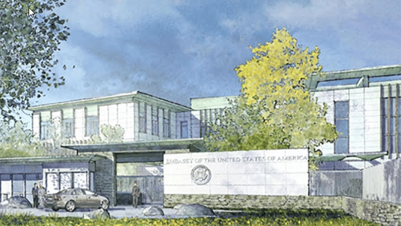 New American Embassy drawing rendering of the building color