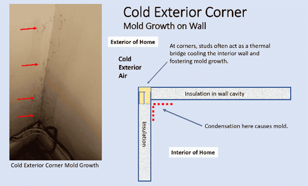 Investigation of mold formation on a wall with thermal bridging